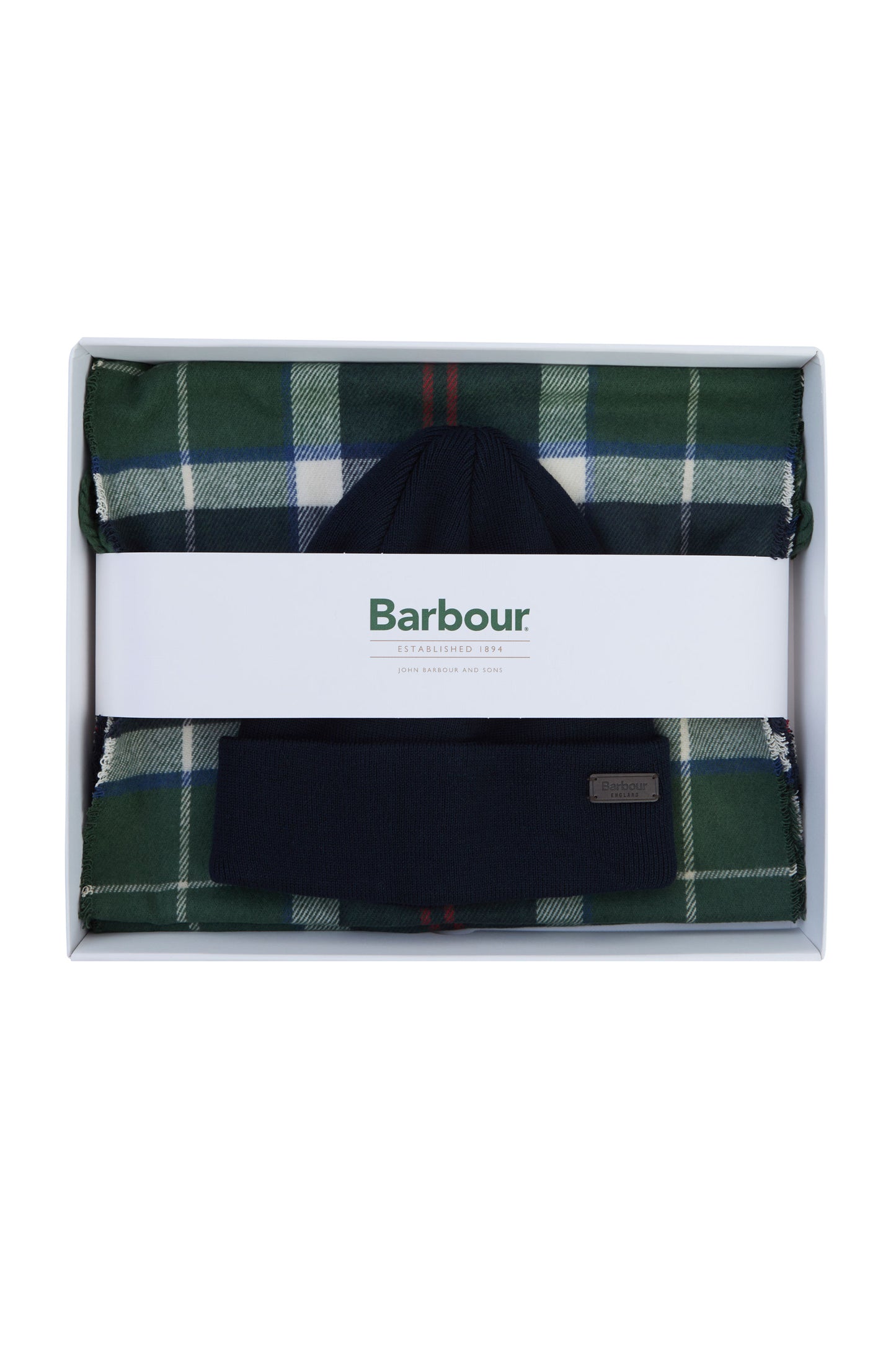BARBOUR SWINTON & GALLINGALE GIFTSET EVERGREEN TARTAN Barbour Michael Stewart Menswear  Beanie & Scarf Set