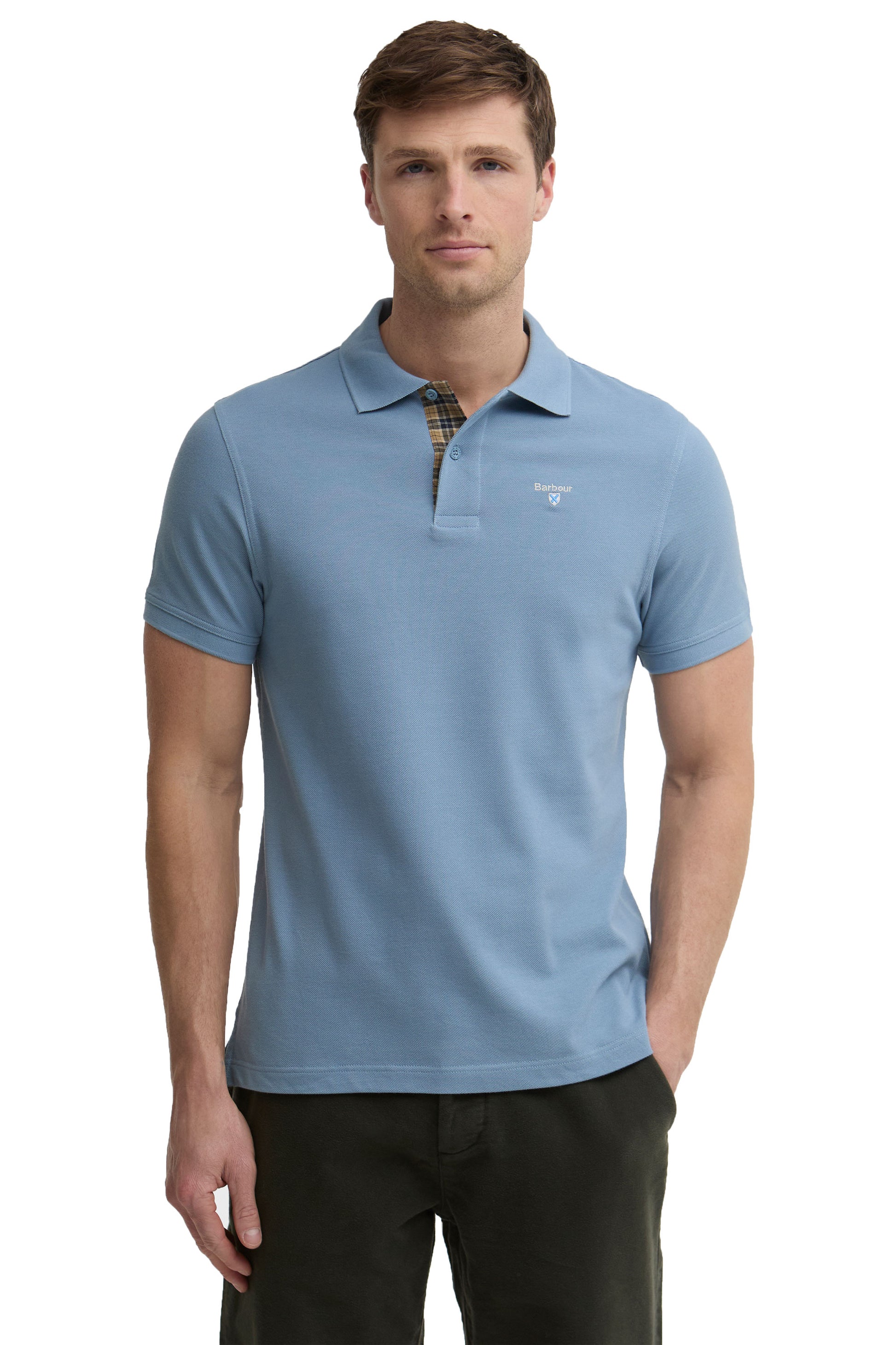 BARBOUR TARTAN PIQUE POLO TARN BLUE Barbour Michael Stewart Menswear  Polo Shirts