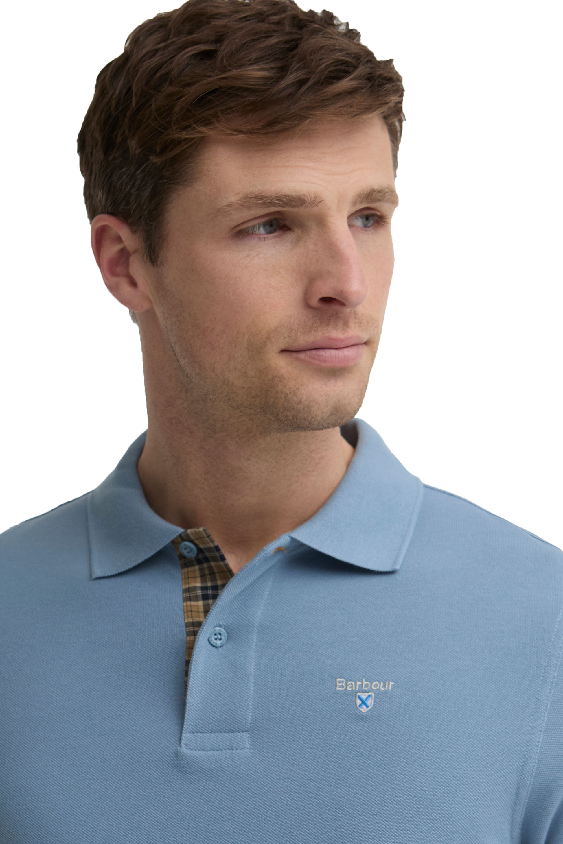 BARBOUR TARTAN PIQUE POLO TARN BLUE Barbour Michael Stewart Menswear  Polo Shirts