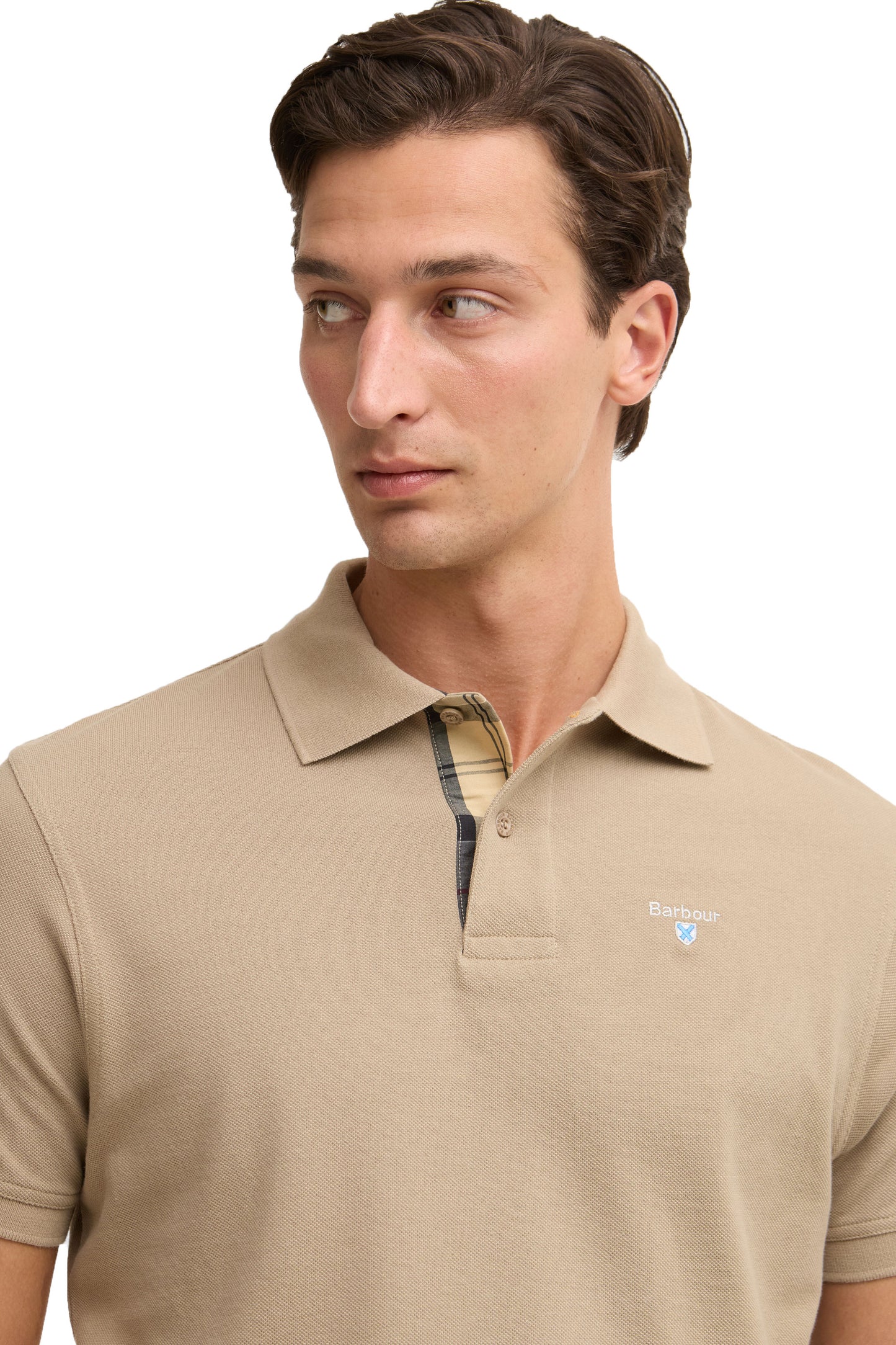 BARBOUR TARTAN PIQUE POLO SHIRT WASHED STONE