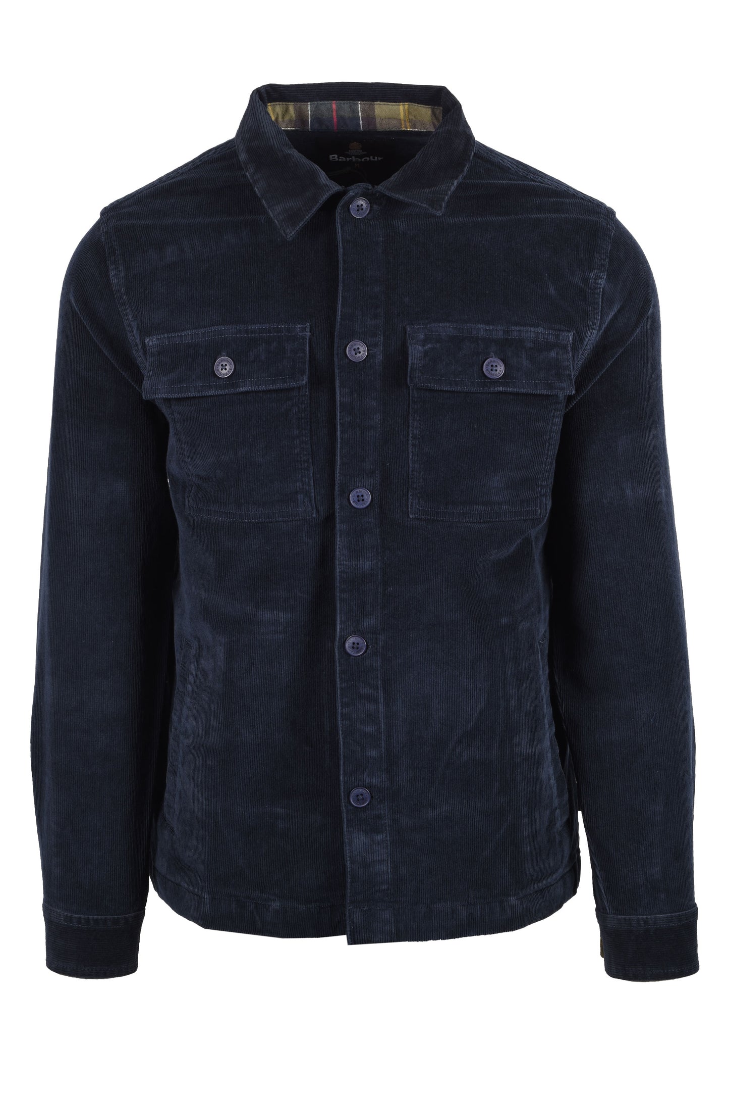 BARBOUR TARTAN TRIM CORDOUROY OVERSHIRT NAVY Barbour Michael Stewart Menswear  Overshirts