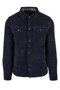 BARBOUR TARTAN TRIM CORDOUROY OVERSHIRT NAVY Barbour Michael Stewart Menswear  Overshirts