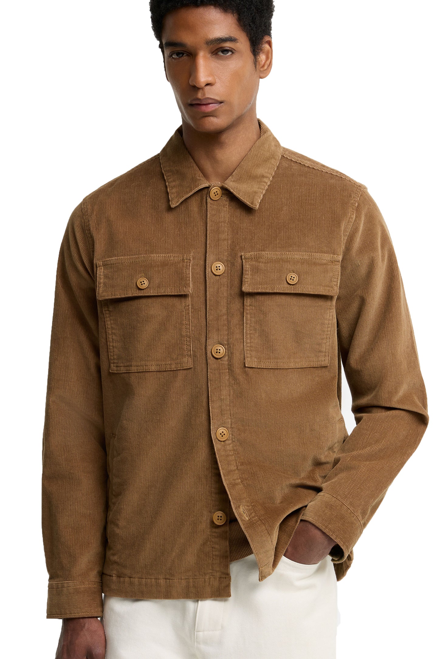 BARBOUR TARTAN TRIM CORDOUROY OVERSHIRT SANDSTONE Barbour Michael Stewart Menswear  Overshirts