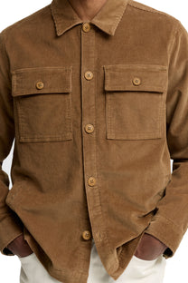 BARBOUR TARTAN TRIM CORDOUROY OVERSHIRT SANDSTONE Barbour Michael Stewart Menswear  Overshirts
