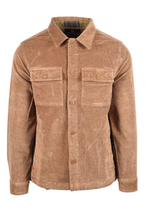 BARBOUR TARTAN TRIM CORDOUROY OVERSHIRT SANDSTONE Barbour Michael Stewart Menswear  Overshirts