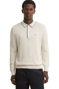 BARBOUR TAUNTON KNITTED LONG SLEEVE POLO WHISPER WHITE Barbour Michael Stewart Menswear  Knitwear