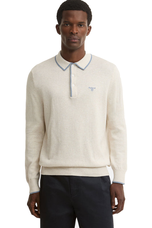 BARBOUR TAUNTON KNITTED LONG SLEEVE POLO WHISPER WHITE Barbour Michael Stewart Menswear  Knitwear
