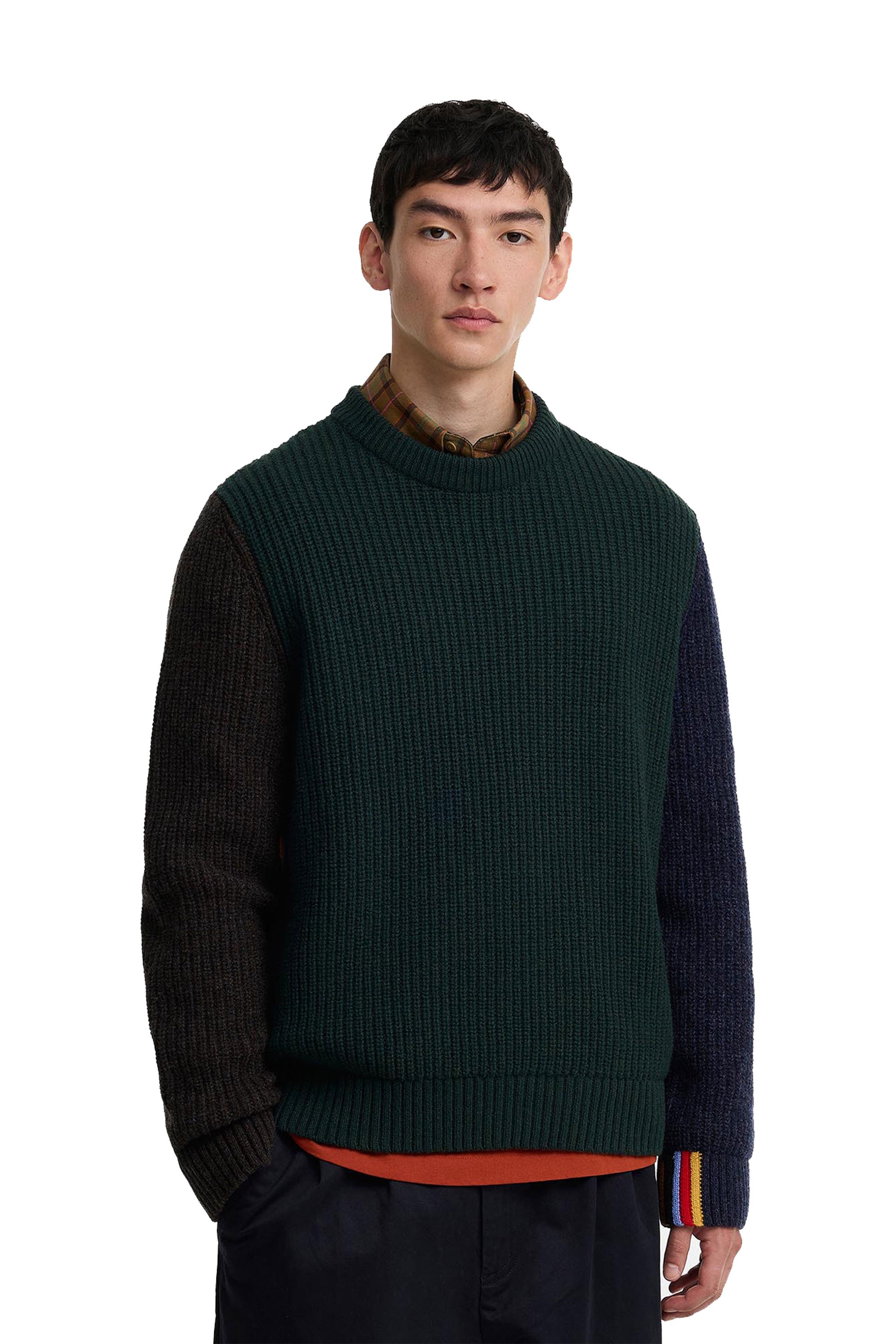 BARBOUR X PAUL SMITH CABLE TYNE JUMPER BOTTLE GREEN Barbour Michael Stewart Menswear  Knitwear