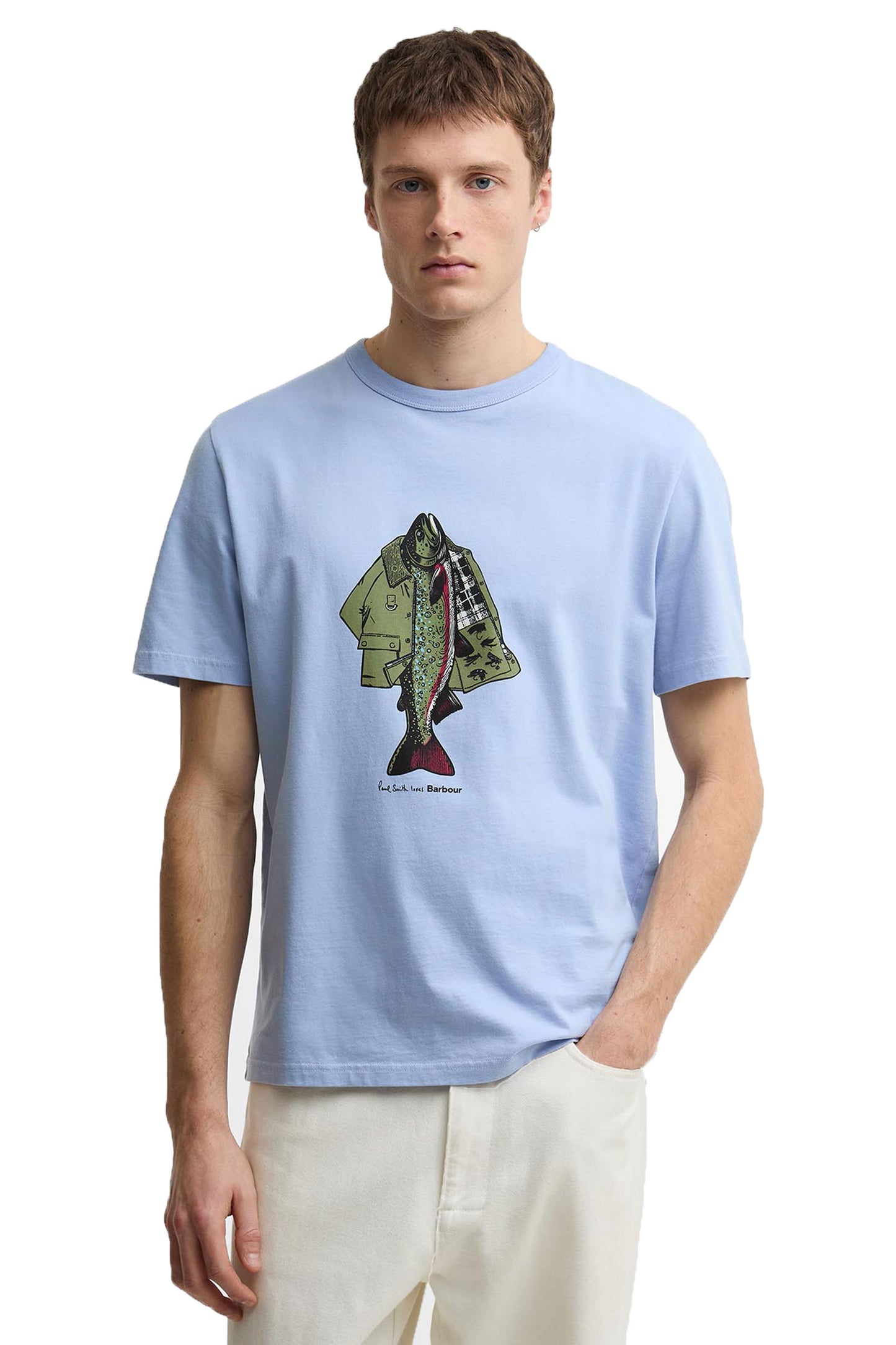 BARBOUR X PAUL SMITH FISHING JACKET T-SHIRT MID BLUE