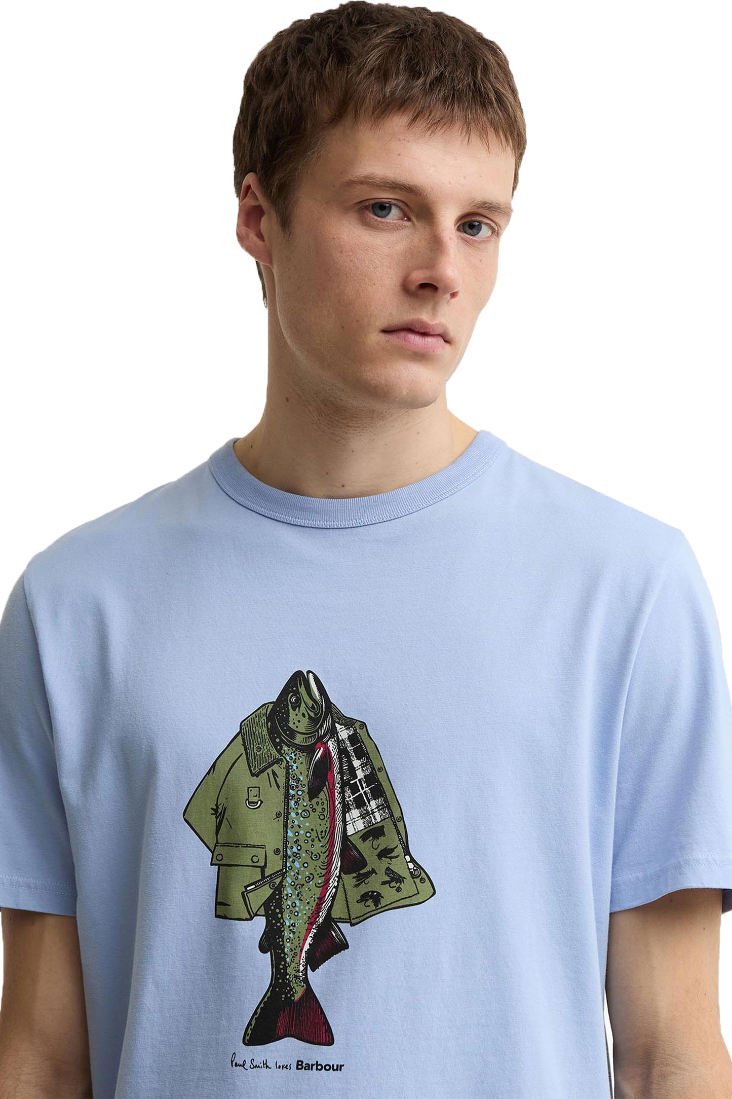 BARBOUR X PAUL SMITH FISHING JACKET T-SHIRT MID BLUE