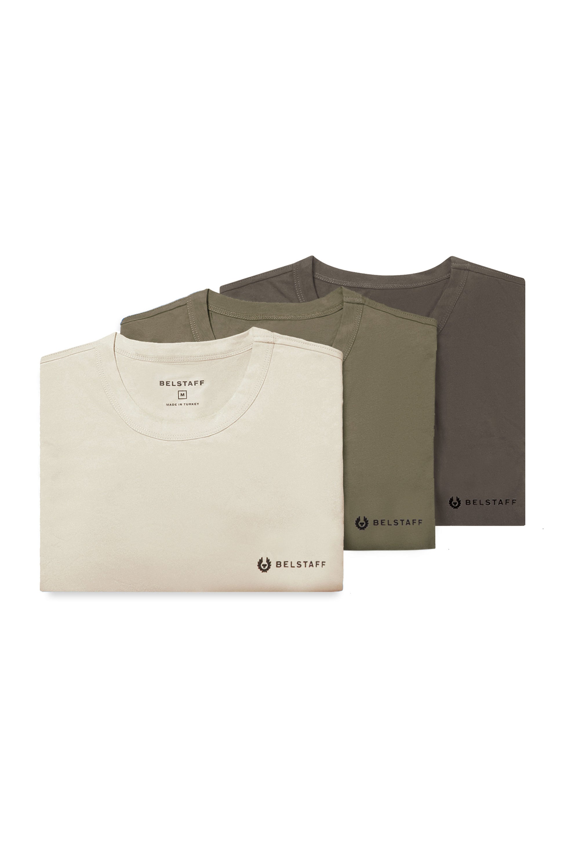 BELSTAFF 3 PACK T-SHIRT OLIVE/KHAKI/STONE Belstaff Michael Stewart Menswear  T-Shirts