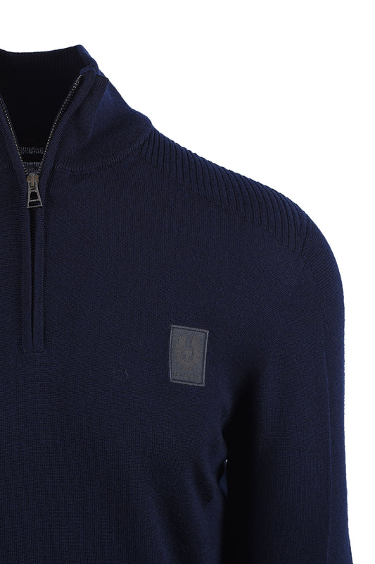 BELSTAFF COLDEN MERINO QUARTER ZIP DARK INK Belstaff Michael Stewart Menswear  Knitwear
