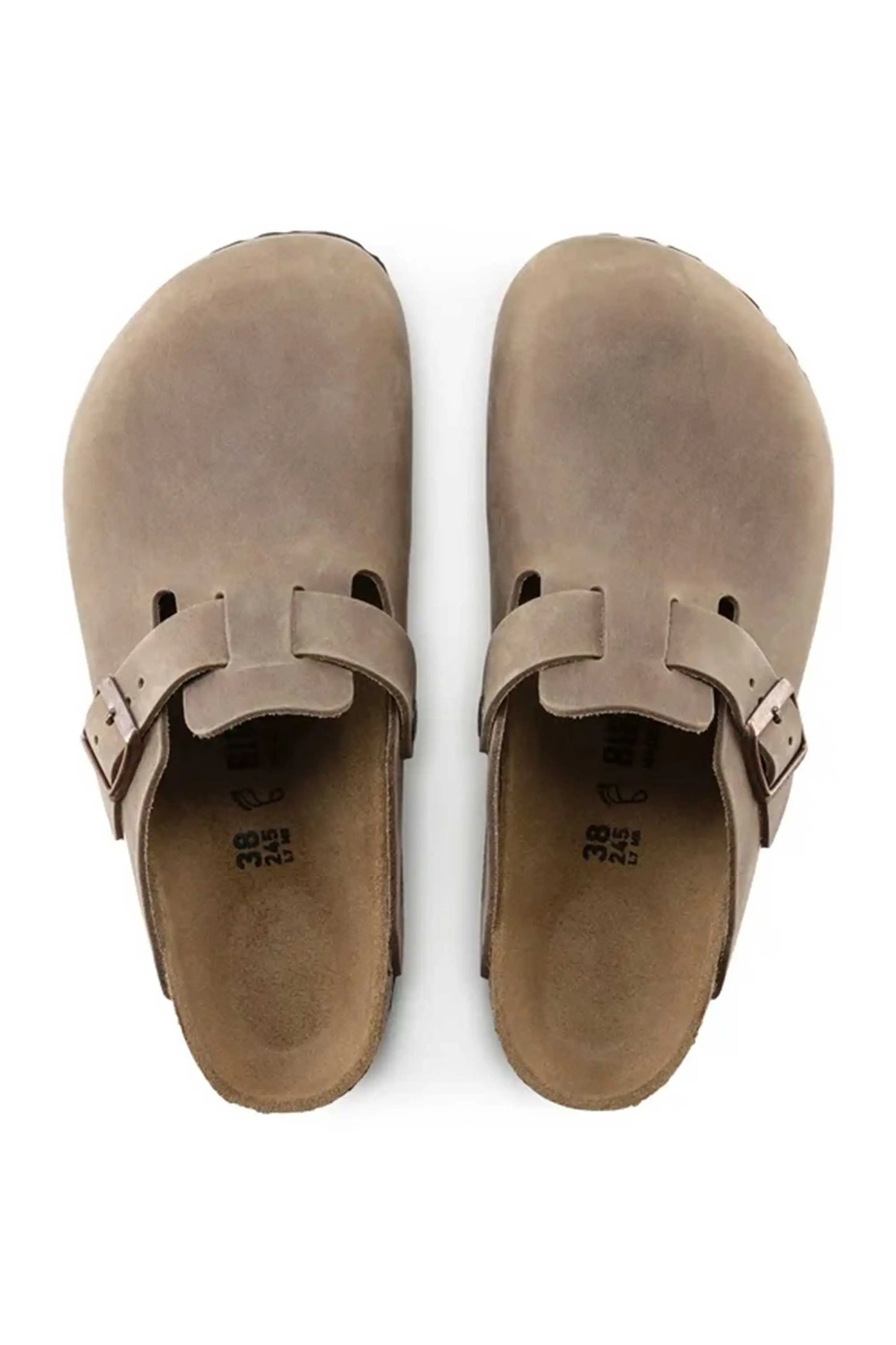 Birds eye view picture of the leather Birkenstock Boston oiled clogs in the colour tobacco brown.