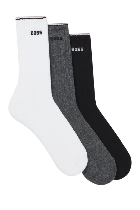 BOSS BLACK 3P RIB STRIPE SOCKS WHITE/GREY/BLACK