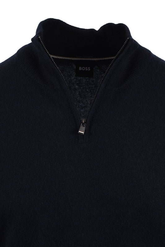 BOSS BLACK HEMARLO HALF ZIP KNITWEAR DARK BLUE