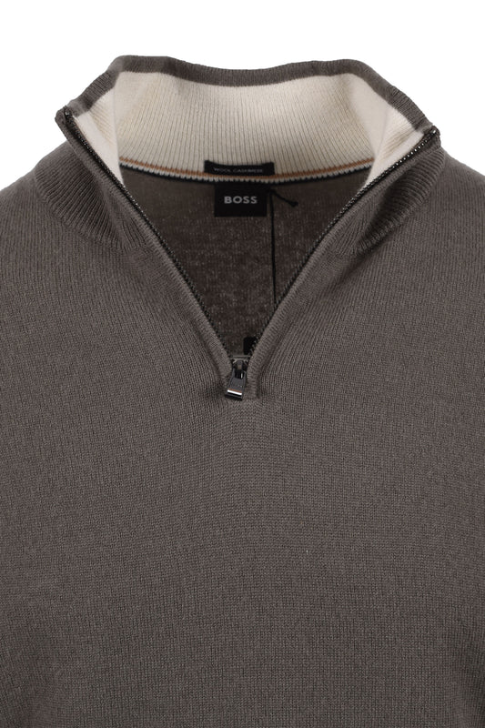 BOSS BLACK HEMARLO HALF ZIP KNITWEAR OPEN BROWN