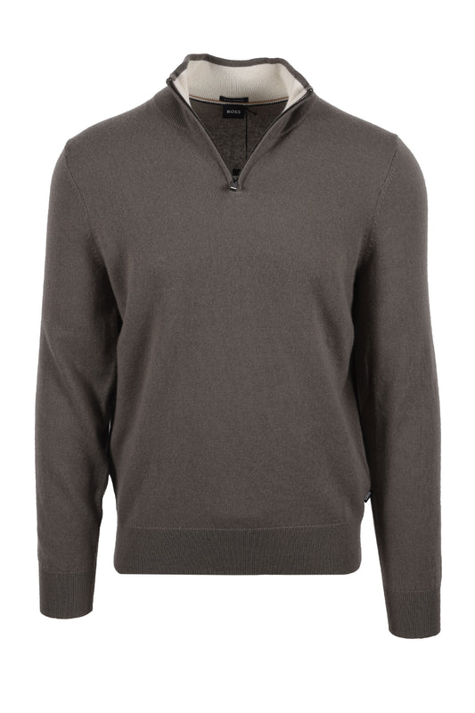 BOSS BLACK HEMARLO HALF ZIP KNITWEAR OPEN BROWN
