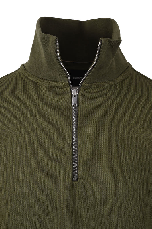 BOSS BLACK SEIDLER 55 HALF ZIP SWEATSHIRT GREEN Boss Black Michael Stewart Menswear  Sweatshirts