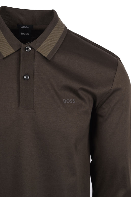 Boss Black Pleins Long Sleeve Polo Open Green