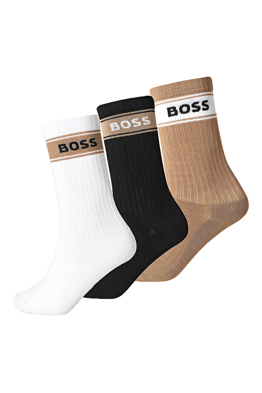 Boss Black 3 Pack Rib Socks Beige/White/Black