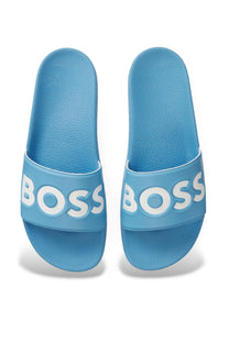 Blue slides with BOSS branding in white  on a white background