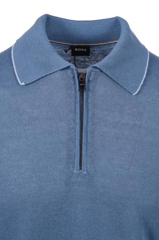 Boss Black H Jiovanotto Knitted Polo Shirt Light Pastel Blue