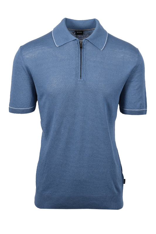 Boss Black H Jiovanotto Knitted Polo Shirt Light Pastel Blue