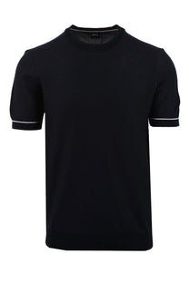 Dark blue BOSS KNITTED  t-shirt with white trim on a white background