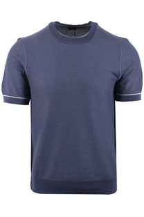 Blue BOSS  t-shirt with white trim on a white background