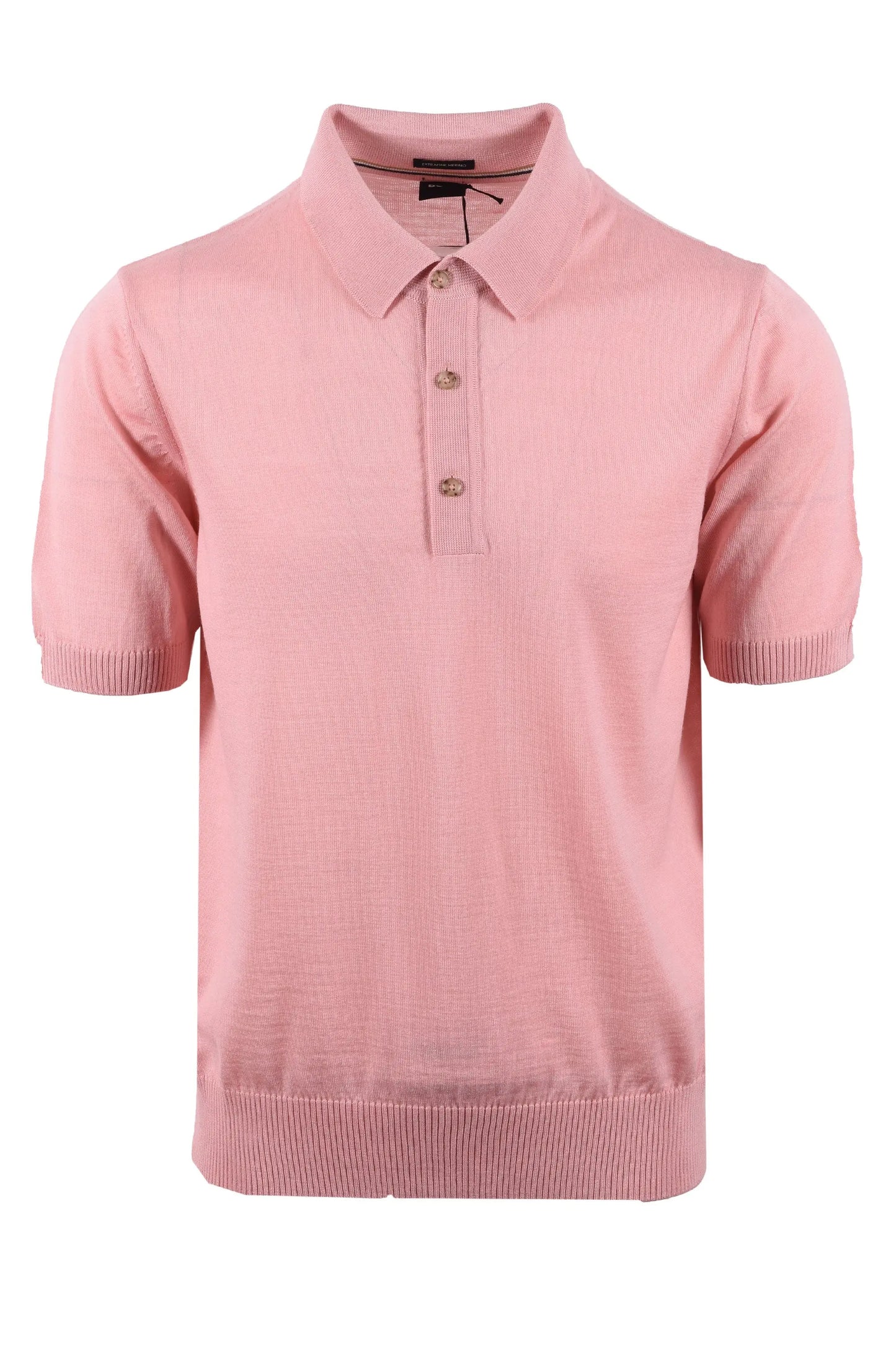 Pink short-sleeve knitted Boss polo  on a white background