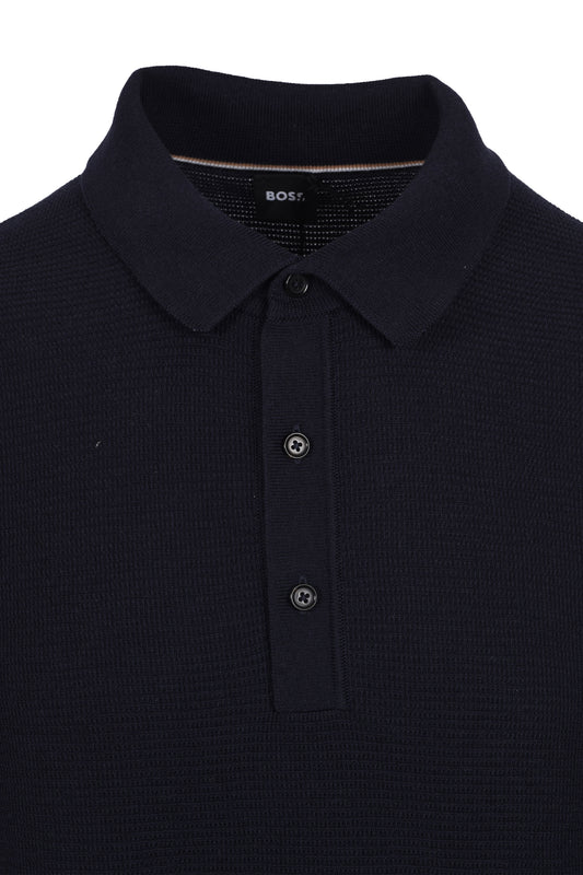 Boss Black Iannotti Knitted Polo Shirt Dark Blue