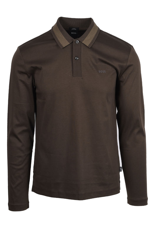 Boss Black Pleins Long Sleeve Polo Open Green