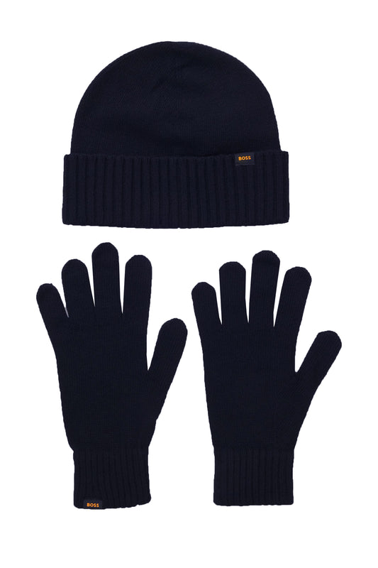 Boss Orange Kalipso Knitted Hat and Gloves Set Dark Blue