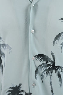 Light blue BOSS shirt with black palm tree pattern