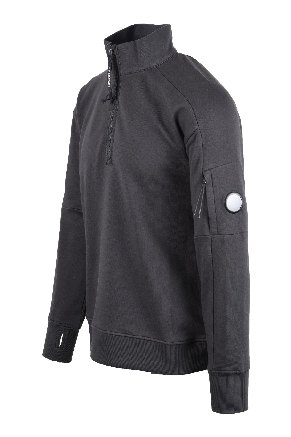 CP COMPANY DIAGONAL RAISED HALF ZIP SWEATSHIRT RAVEN
