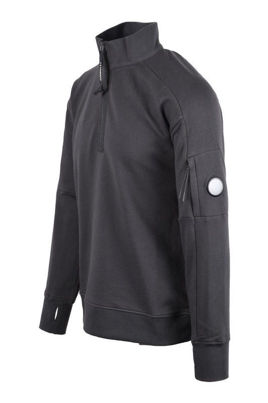 CP COMPANY DIAGONAL RAISED HALF ZIP SWEATSHIRT RAVEN