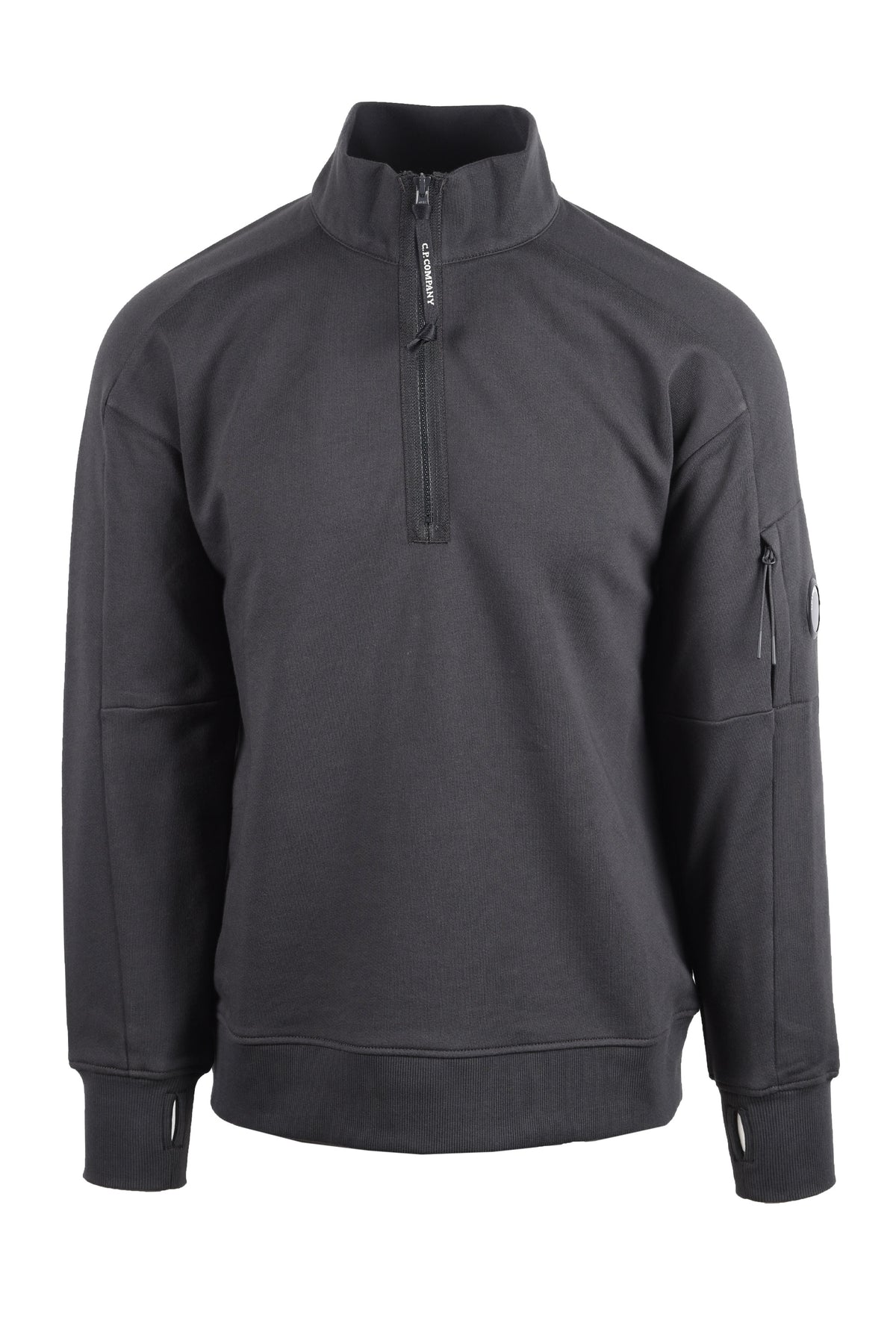 CP COMPANY DIAGONAL RAISED HALF ZIP SWEATSHIRT RAVEN
