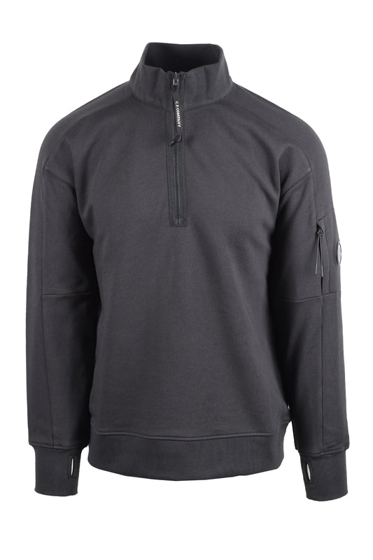 CP COMPANY DIAGONAL RAISED HALF ZIP SWEATSHIRT RAVEN