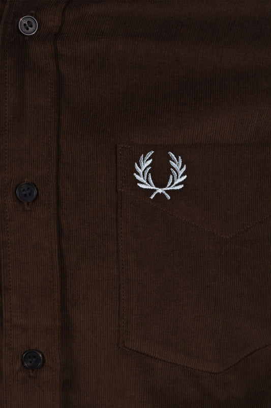 FRED PERRY NEEDLE CORD SHIRT BURNT TOBACCO