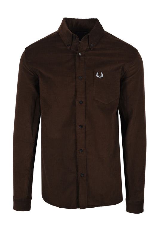 FRED PERRY NEEDLE CORD SHIRT BURNT TOBACCO