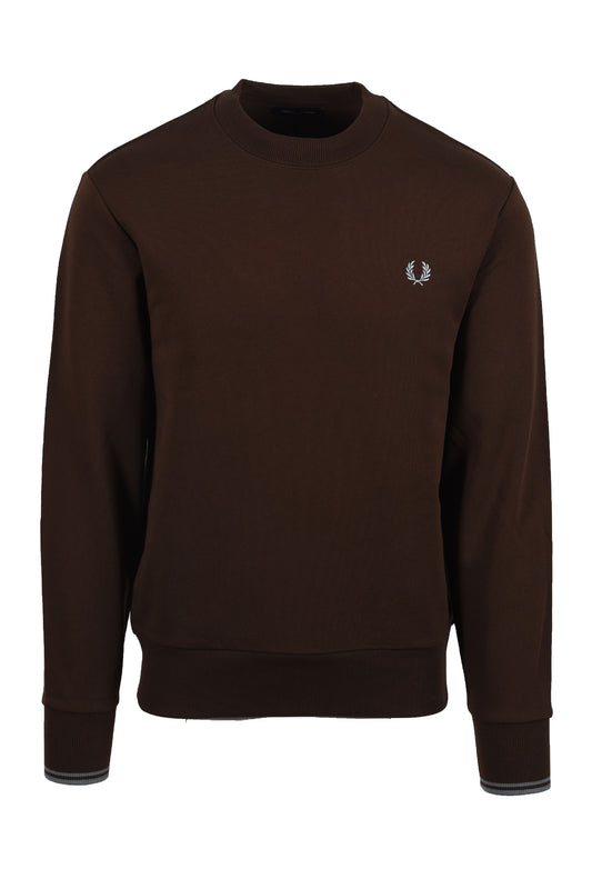FRED PERRY CREW NECK SWEATSHIRT BURNT TOBACCO/ STOCKPORT BLUE