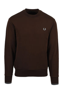 FRED PERRY CREW NECK SWEATSHIRT BURNT TOBACCO/ STOCKPORT BLUE Fred Perry