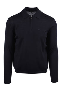 EMPORIO ARMANI ZIP KNITTED POLO NAVY Emporio Armani Michael Stewart Menswear  Polo Shirts