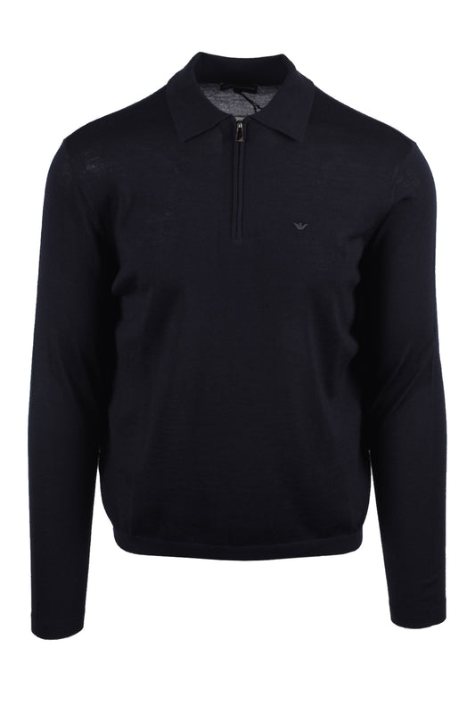 EMPORIO ARMANI ZIP KNITTED POLO NAVY Emporio Armani Michael Stewart Menswear  Polo Shirts