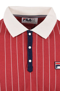 Close up of the Press stud placket on a classic Fila BB1 stripped polo