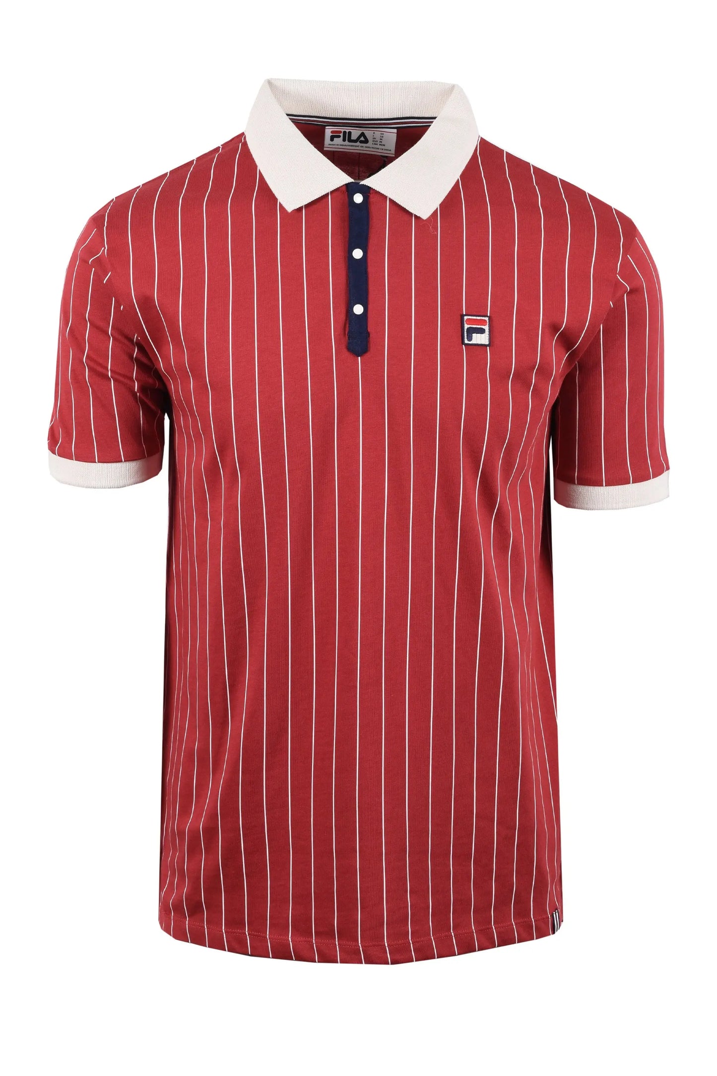 Full picture of the Fila Classic BB1 stripped polo with a stripped fabric in garnet red with white stripe 