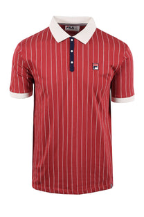 Full picture of the Fila Classic BB1 stripped polo with a stripped fabric in garnet red with white stripe 