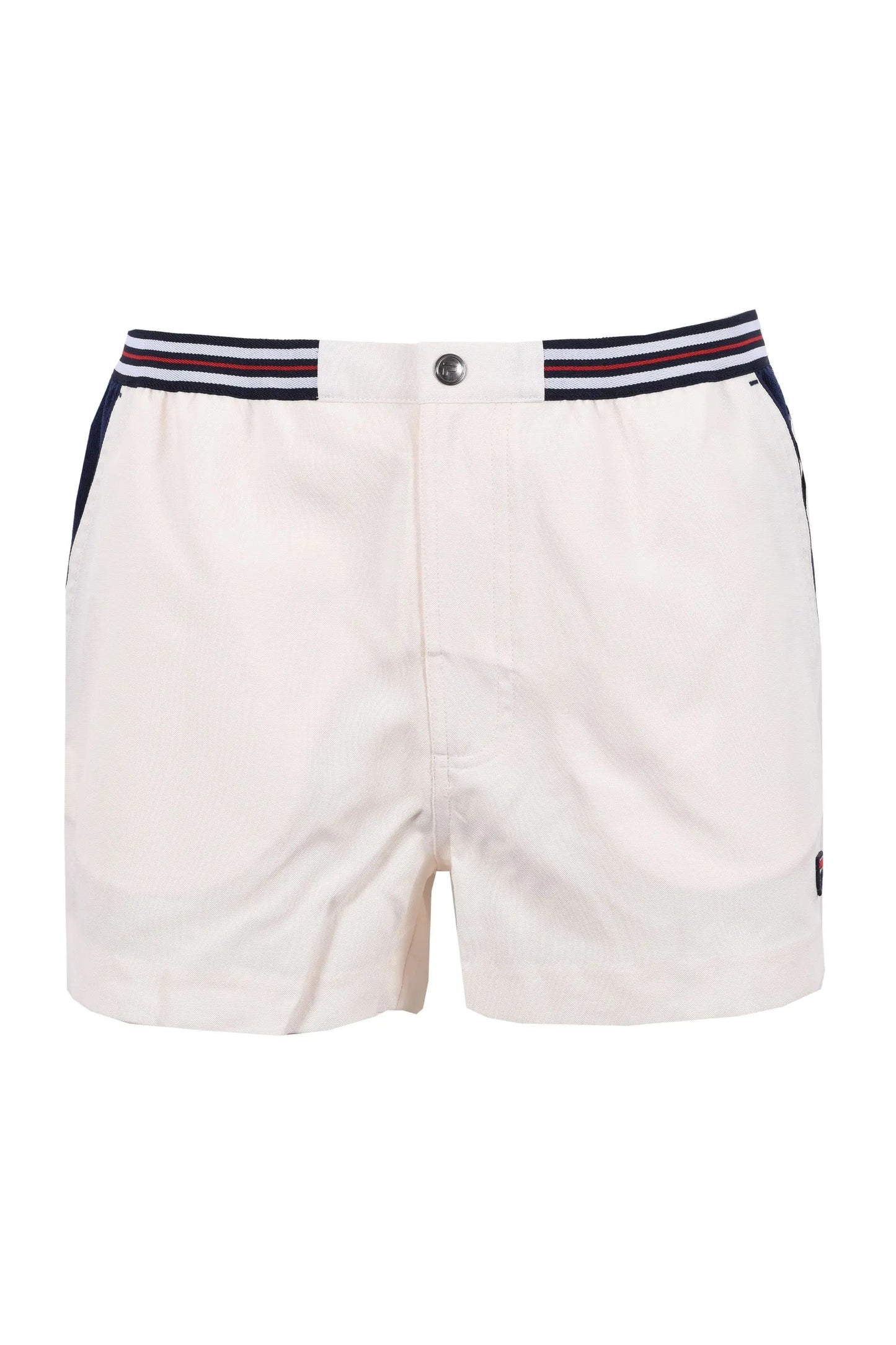 Full picture of the Fila hightide terry pocket stripe waistband shorts in a gardenia colour.