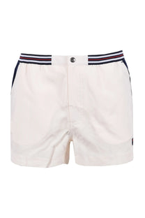 Full picture of the Fila hightide terry pocket stripe waistband shorts in a gardenia colour.
