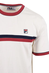 Fila Rosario t-shirt in the colours Gardenia garnet red and fila navy with twin striping on the chest of the t-shirt